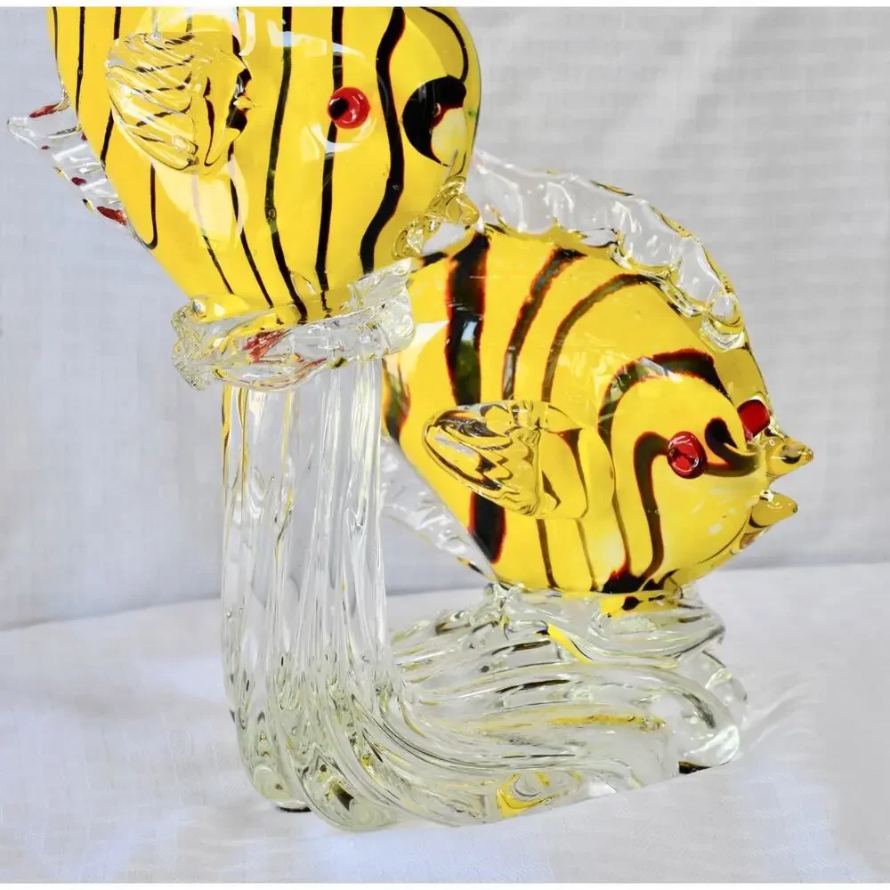 Sommerso Italian Murano Hand Blown Studio Art Glass Double Fish Sculpture